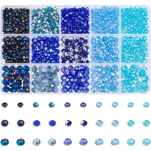 1025 Pcs Faceted Rondelle Glass Beads Kit 4/6/8mm Glass Beads Electroplate Loose Glass Beads Gem Beads Jewel with Container Box for DIY Crafting Jewelry Making