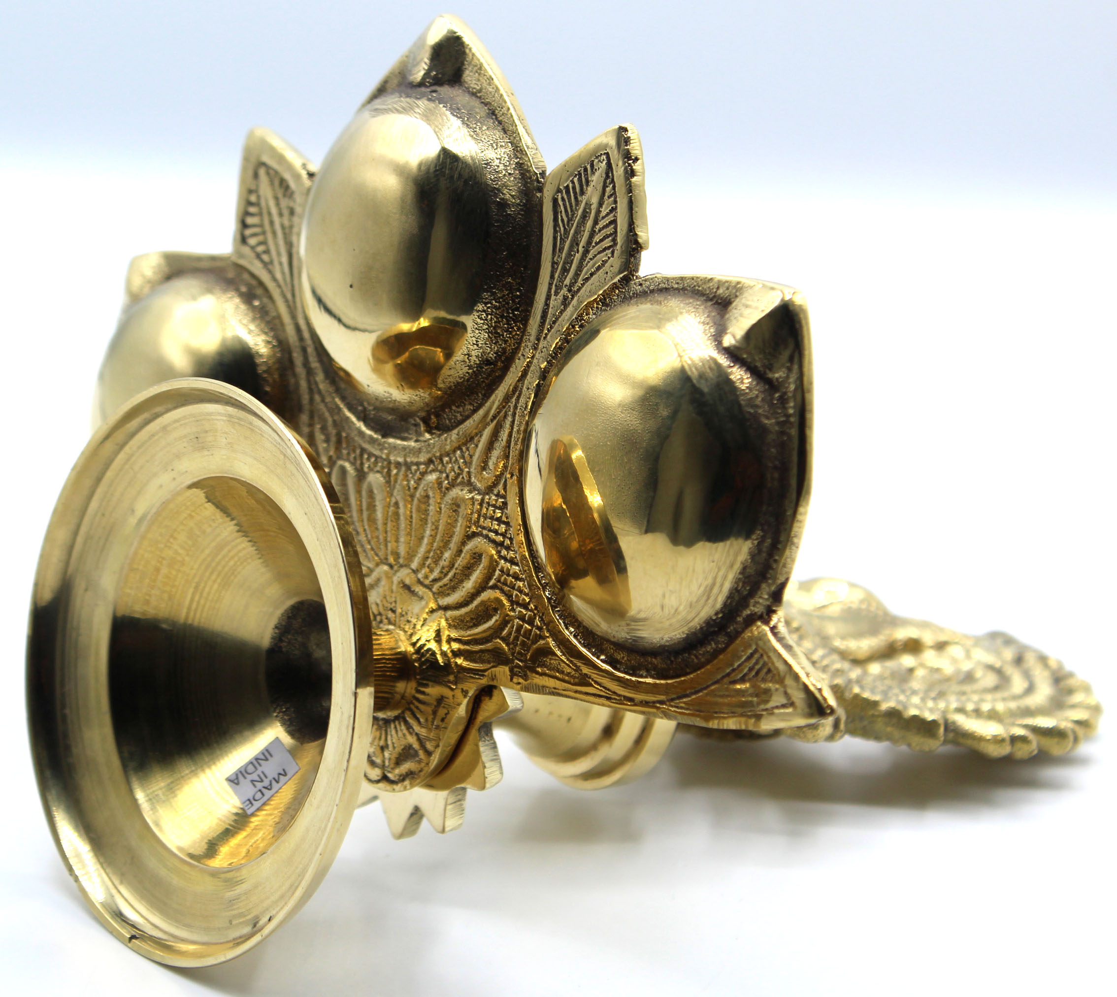 Dalax-Handmade Solid Brass Peacock Tabletop 3 Tealight Candleholders Centerpiece Decorations | Indian Decor Golden Diya Puja/Pooja Oil Lamp Housewarming Return Gift Set