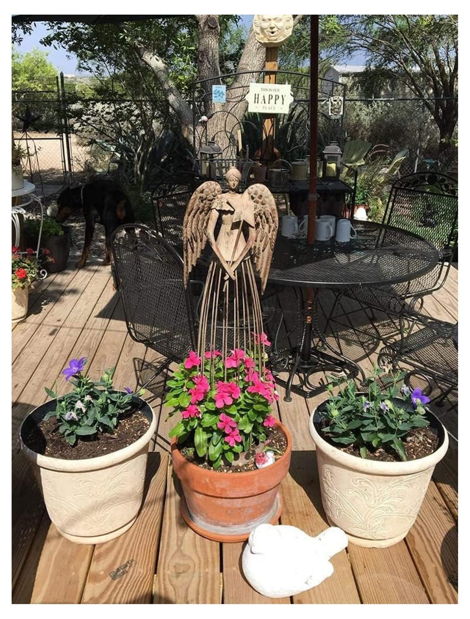 Garden Angel Statue - 26 Inch Rustic Metal Angel Sculpture Yard Art, Outdoor Home Decor, Antiqued Finish, Heavenly Gift for Garden & Patio