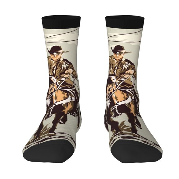 Uemuo Vintage Cowboy Riding Horse Pattern Women's Crew Socks, Soft Durable Breathable Moisture-Wicking with Odor Control Cotton socks