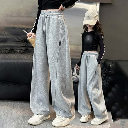 SGFCWSX Wide Leg Pants for Girls Elastic Waist Drawstring Soft Sweatpants Summer Gray Size 6 Years