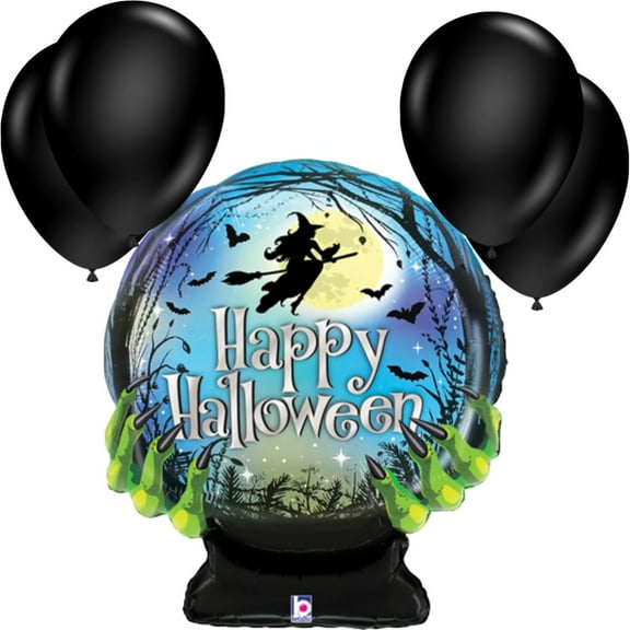 LoonBalloon 27" Halloween Crystal Ball Balloon with 4 Latex Balloons – Spooky Party Decoration Set