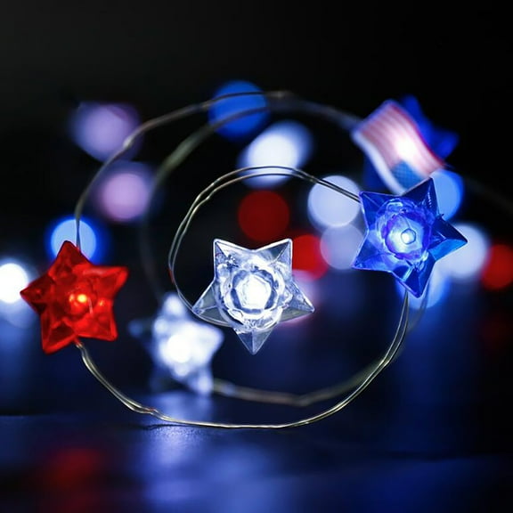 4th of July Star String Lights - 30 LED Red White Blue Big Star Lights String,Waterproof Patriotic Fairy Light Battery Operated for Independence Day Indoor Outdoor Holiday Decor