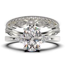 Dazzling Minimalist 2.50 Carat Oval Cut Diamond Moissanite Engagement Ring, Classic Wedding Ring, Two Matching Band in 10k Solid White Gold, Gift For Loveria, Promise Ring