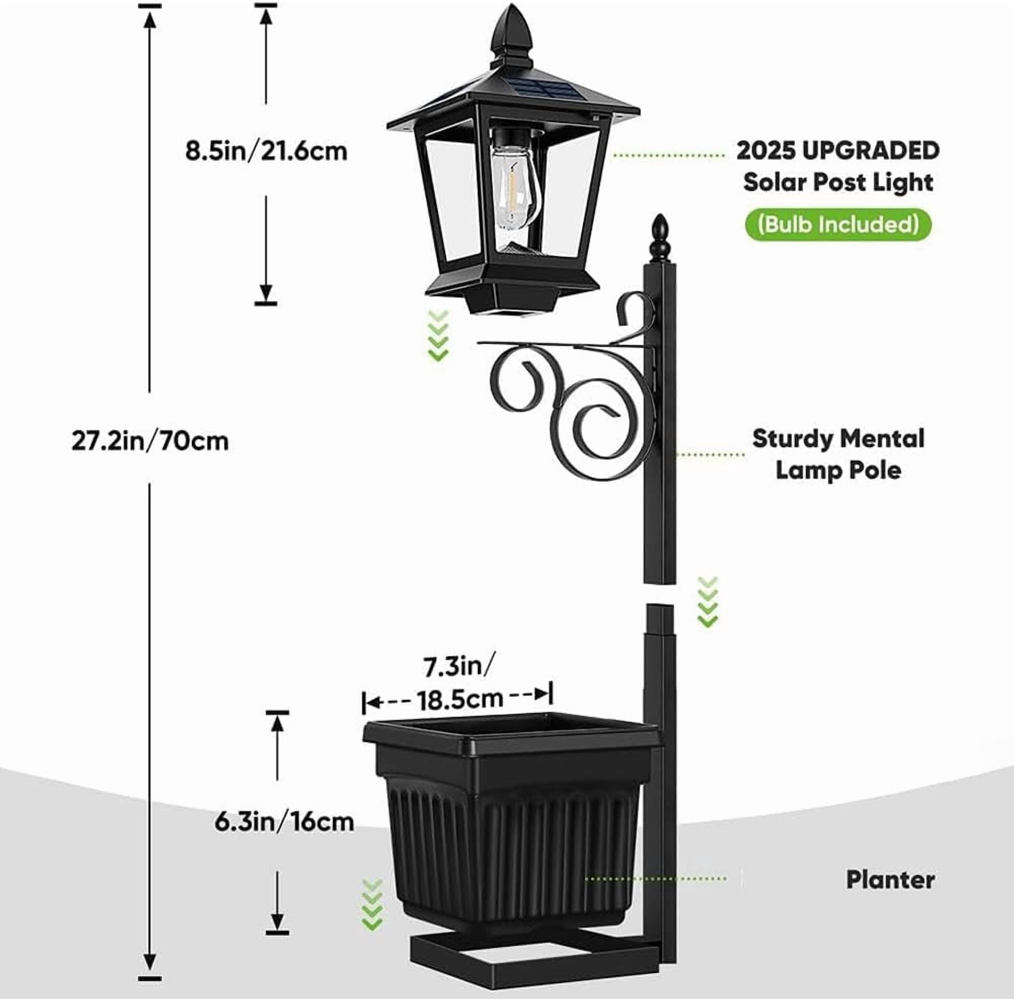 Solar Planter Post Light 2-in-1 Outdoor Wall or Floor Mount Lamp
