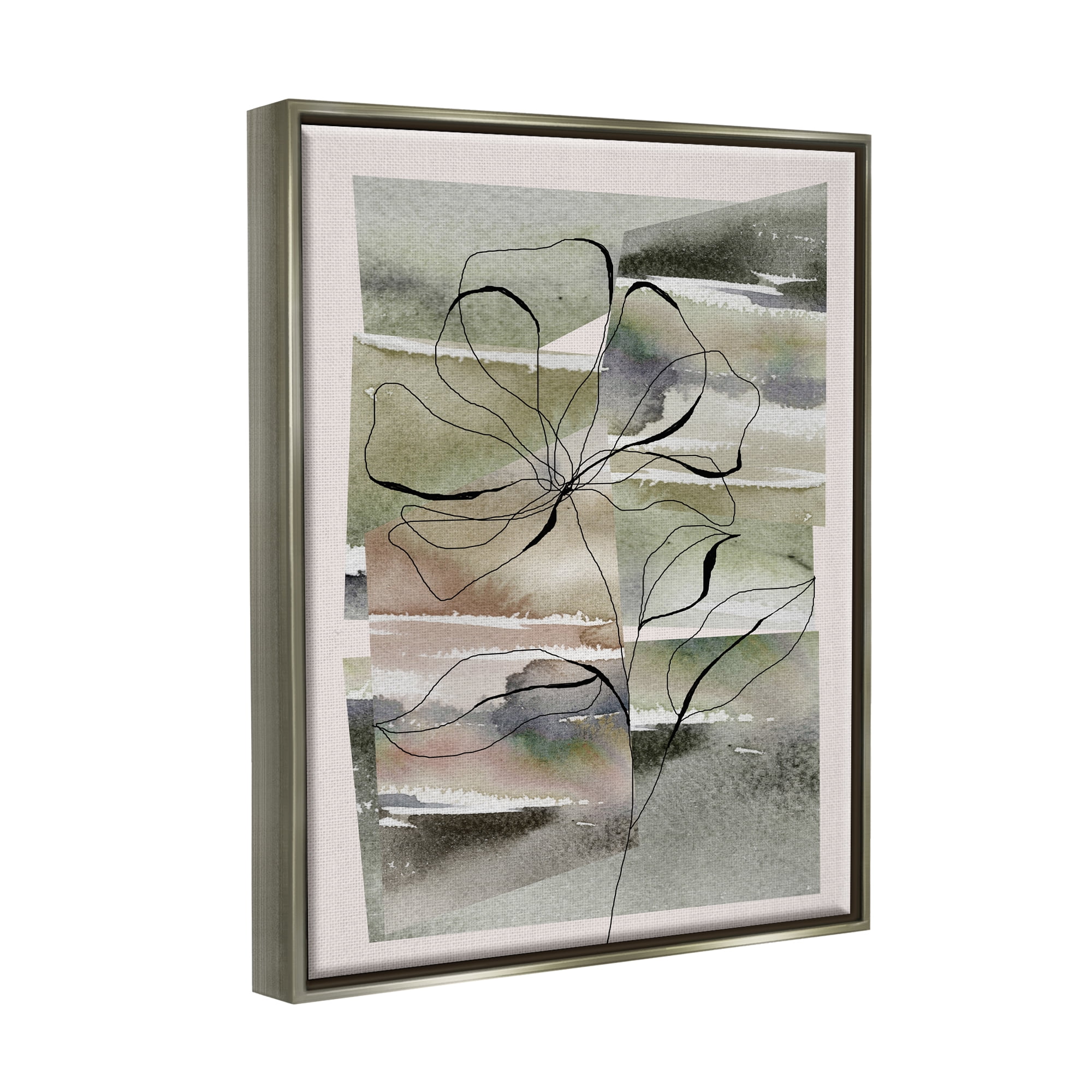 Stupell Industries Abstract Flower on Green Botanical & Floral Painting Gray Floater Framed Canvas Art Print Wall Art, 17 x 21