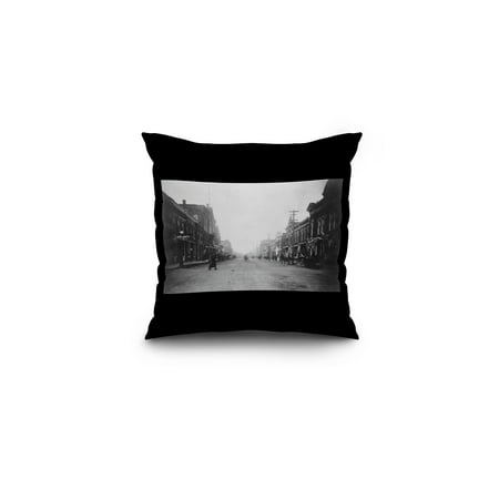 Northern Iowa Baseball Rug - Manchester, Iowa - Northern View from Franklin Street (16x16 Spun Polyester Pillow, Black Border)