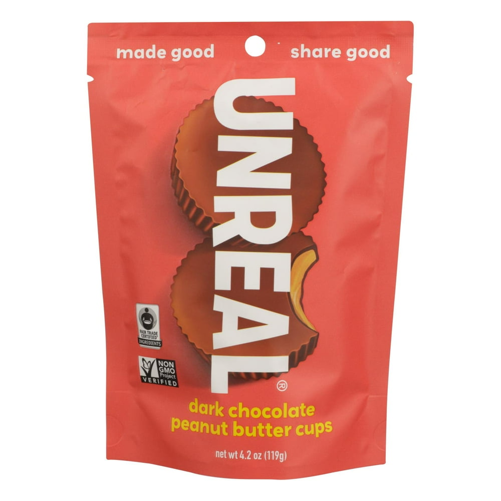Unreal Peanut Butter Cups Vegan Dark Chocolate 4.2 oz Pack of 2