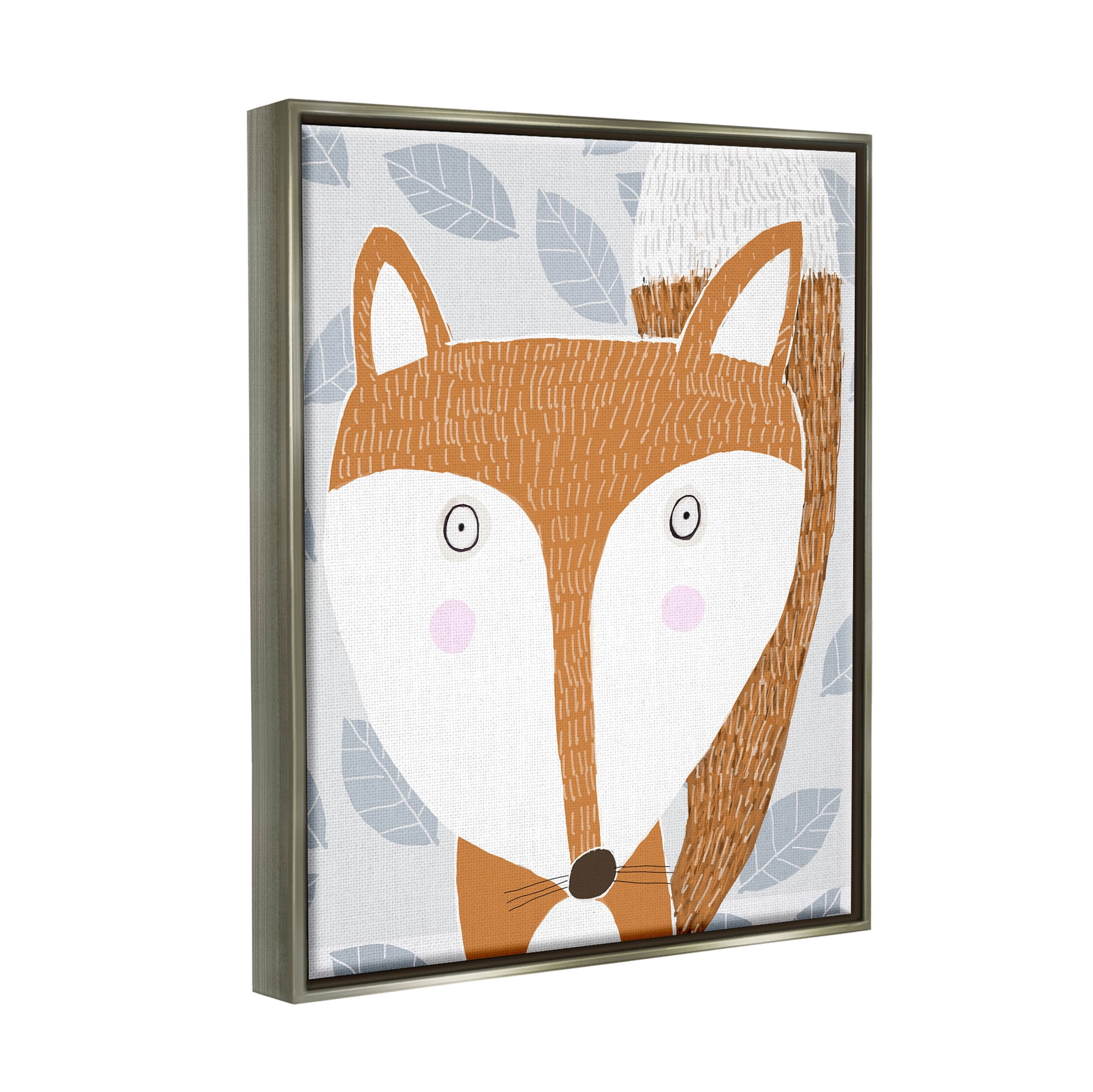 Stupell Industries Woodland Fox Leaf Pattern Graphic Art Luster Gray Floating Framed Canvas Print Wall Art, Design by Carla Daly