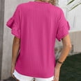 thumbnail image 4 of Cagogo Ladies Loose Fit Crewneck Knitted Blouses Under $5 Summer Tops Ruffle Short Sleeve Soft Plain Basic Tee Shirts 2025 Vacation Black Tshirts Shirts Graduation Gifts, 4 of 4