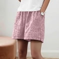 thumbnail image 3 of Pounoo Women's Striped Shorts Elastic Waist Drawstring Waistband Shorts Casual Errands Lightweight Soft Fabric Loose Style Shorts Gift, 3 of 6