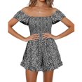 thumbnail image 2 of Summer Squareneck Women Shirred Smocked Short Wide Leg Romper Jumpsuit, 2 of 7