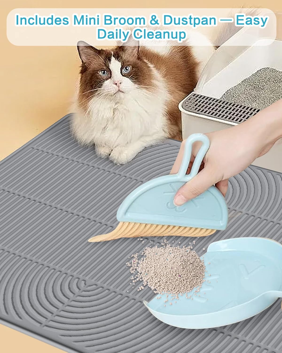 Silicone Cat Litter Mat XL, 47'' x 35'', Extra Large Waterproof Trapping Mat for Litter Box, Easy Clean & Non-Slip