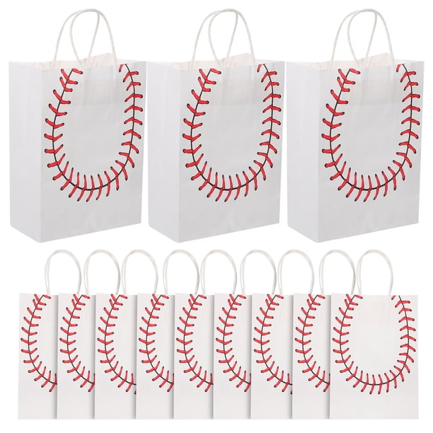 BRIGHTFUFU 12 bolsas de papel con diseño de bolas, bolsas de regalo, bolsas de golosinas, suministros para fiestas con temática deportiva