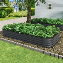 VEIKOUS Galvanized Raised Garden Bed, 8 x 4 x 1 FT Outdoor Modular Planter Box for Vegetables, Flowers, Herbs, Gray