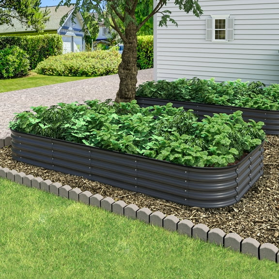 VEIKOUS Galvanized Raised Garden Bed, 8 x 4 x 1 FT Outdoor Modular Planter Box for Vegetables, Flowers, Herbs, Gray
