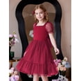 thumbnail image 4 of Arshiner Girls Dresses Tulle Bow Tie Back Puff Sleeve Party Holiday Spring Summer Dress, 4 of 6
