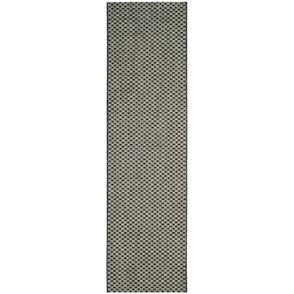 SAFAVIEH Courtyard Blair Checkered Indoor/Outdoor Runner Rug, Black/Light Grey, 2'3" x 12'