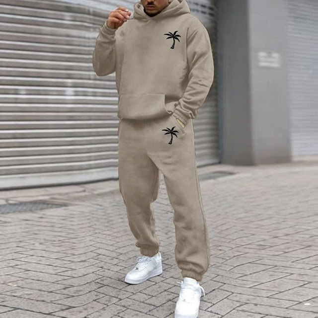 Men's Suits Product Title for Men Casual Solid Two Piece Hooded Sports Set with Raglan Sleeve Drawstring Pant Set