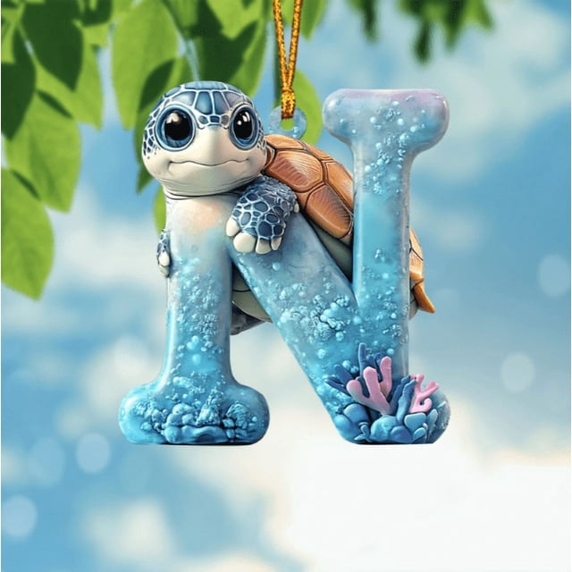 Adornos del alfabeto de tortuga A-Z - Decoración con letras de tortuga marina con cuerda colgante para la guardería, la sala de juegos y el árbol de Navidad