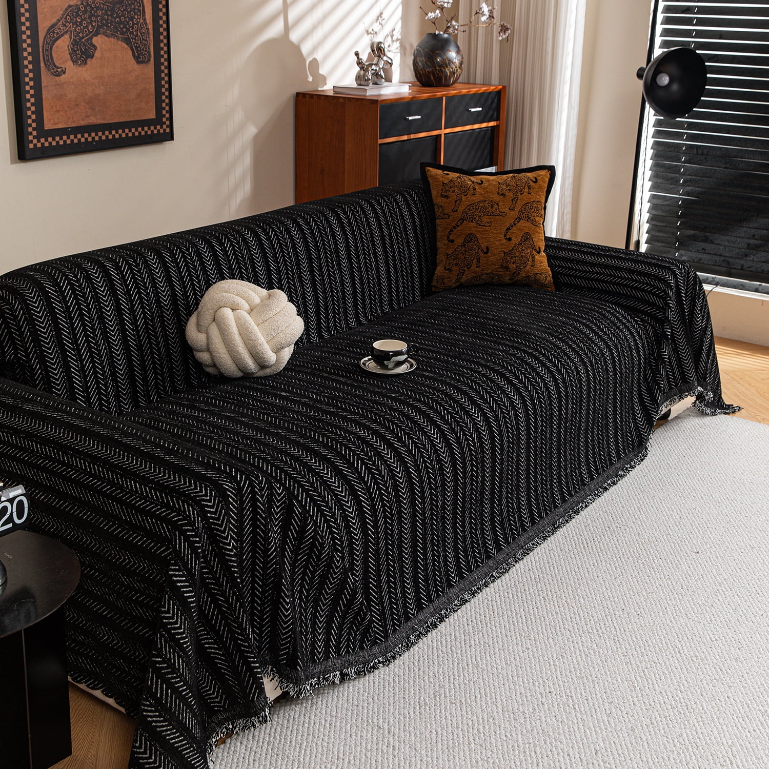 Jessy Home Sofa Cover Slipcover Couch Cover Protector Durable Multi-Function Furniture Cover for Dogs Cats Home Decor 71"x 150"Black
