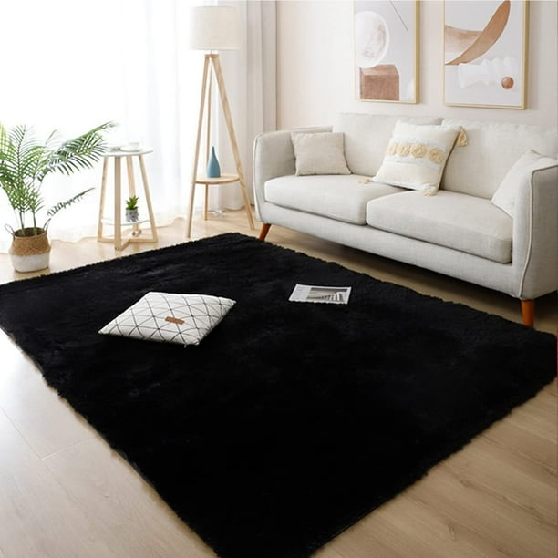 Alfombra Ultra Suave y Esponjosa para Dormitorio, Alfombras para Decoración de sala de Estar, Alfombra de Guardería, Alfombra Antideslizante Muy Suave, Lavable, Bebé, Niños, Niñas (120x200cm, Negro)