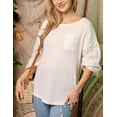 thumbnail image 3 of Doublju Women's Eyelet Yoke Pointed Sleeve Waffle Patterned Casual Top With Plus Size, 3 of 3