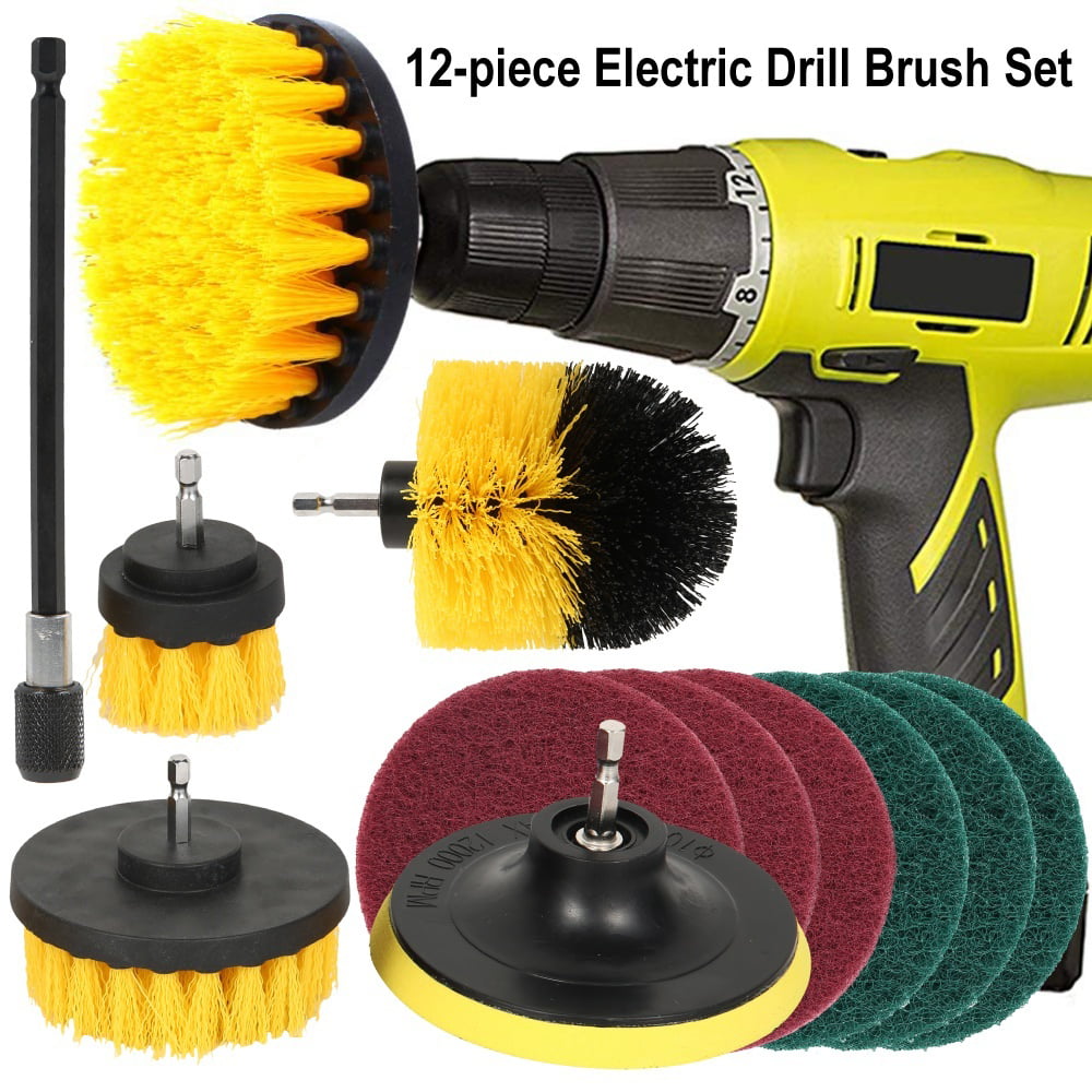 12PCS Drill Brush Set Kit Carpet Grout Tile Power Scrubber Cleaner Attachment 