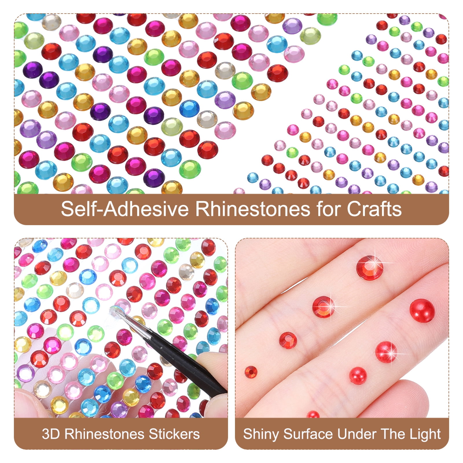 Unique Bargains 4 Sheet Self-Adhesive Round Rhinestone Stickers 2190Pcs 3mm/5mm Black