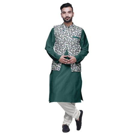 

Atasi Indian Mens Kurta Churidar Pajama Jacket Set Solid Ethnic Wear For Men