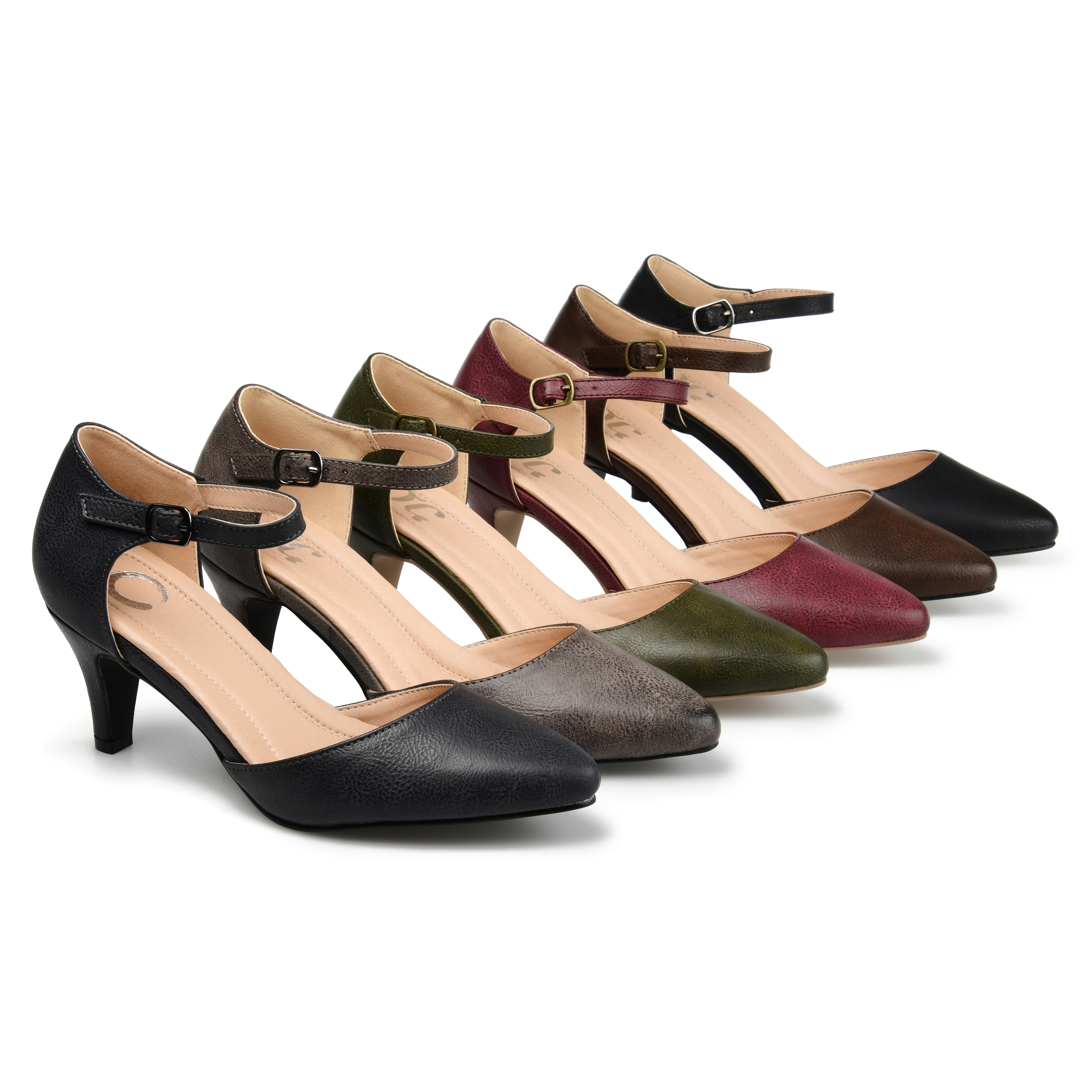 Brinley Co. Womens Faux Leather Comfort Sole D'orsay Ankle Strap Almond Toe Heels