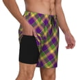 thumbnail image 2 of Honeii Mardi Gras Plaid Print Men's Swim Shorts,Mens Swim Trunks,Breathable Mesh Beach Shorts for Swimming,Surfing, and Beach Activities-Small, 2 of 6