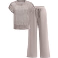 thumbnail image 4 of Women's Wide Leg Crochet Sheer Knit Sweater Matching Sets 2 Piece Set Pants Outfit Top for Lounge Gray XXL, 4 of 10