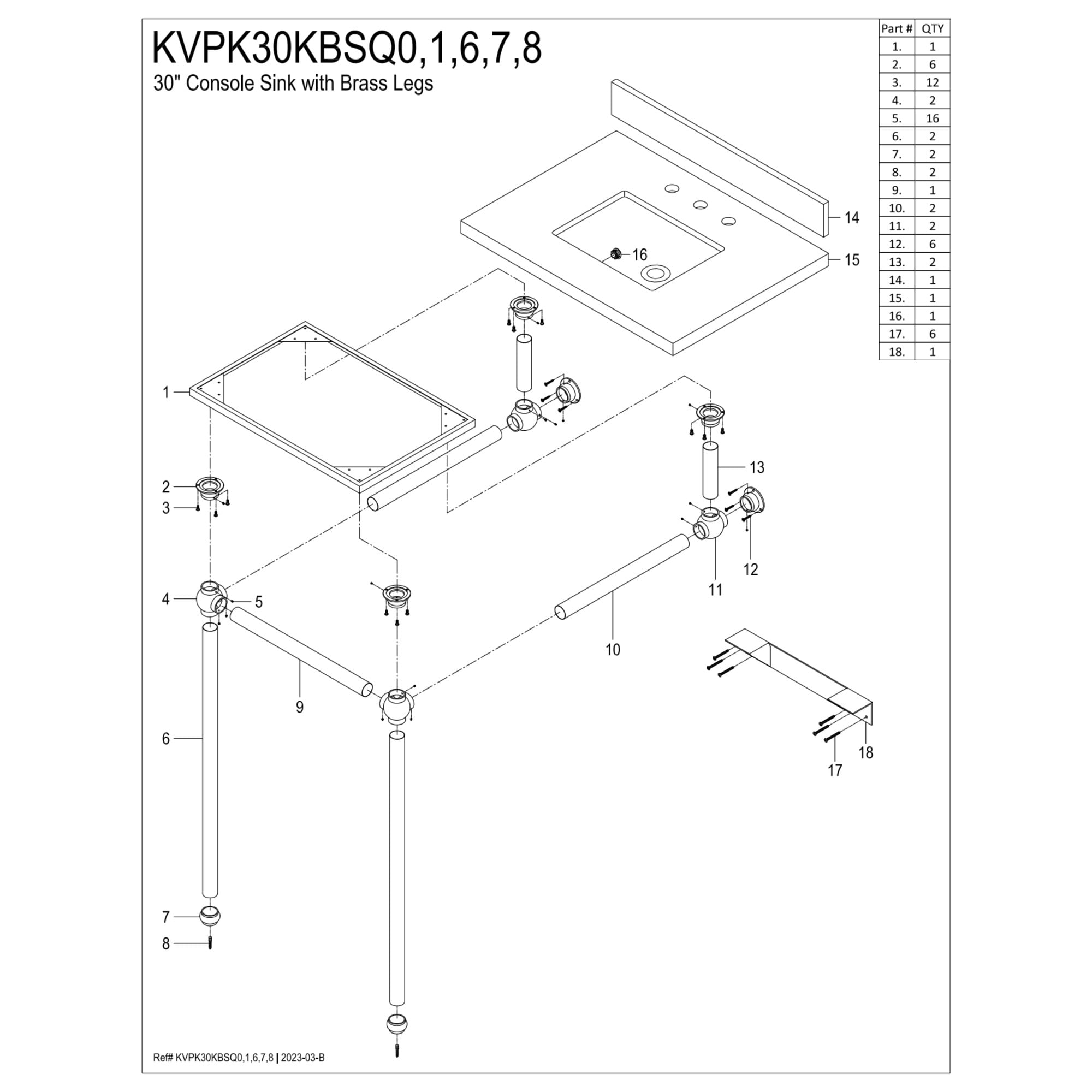 Kingston Brass KVPK30KBSQ0 Templeton 30-Inch Black Granite Console Sink with Brass Legs (8-Inch, 3-Hole) in Black Granite/Matte Black