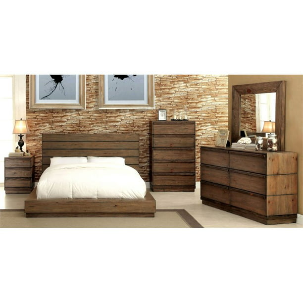 Furniture Of America Benjy Plank 4 Piece Low Profile King Bedroom Set Walmart Com Walmart Com