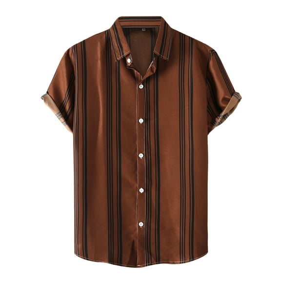 Gubotare Hawaiian Shirt Mens Short Sleeve Western Shirts with Pearl Snap Button Up Casual Regular Fit Plaid Shirts,Brown L