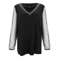 thumbnail image 2 of Womens Tops Long Sleeve Tops Casual V Neck Glitter Sheer Mesh Patchwork Top Long Sleeve Shirts for Women, 2 of 9