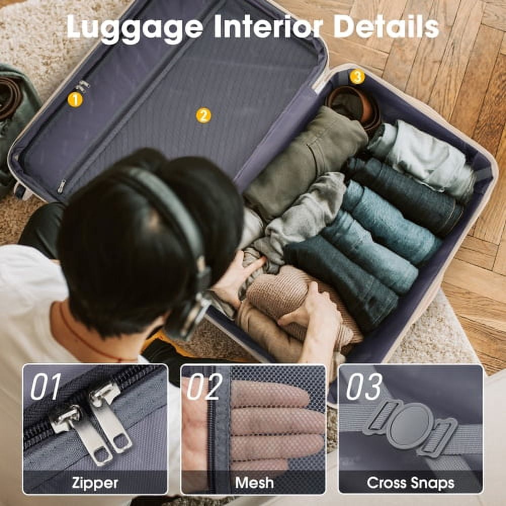 ACE-Travel,20"28" Luggages Sets and A Travel Bag(3PCS) with TSA Lock,Spinner Wheels,Telescopic Handle,Durable,Lightweight,Hardshell(ABS) Suitcase Sets(Light Pink)