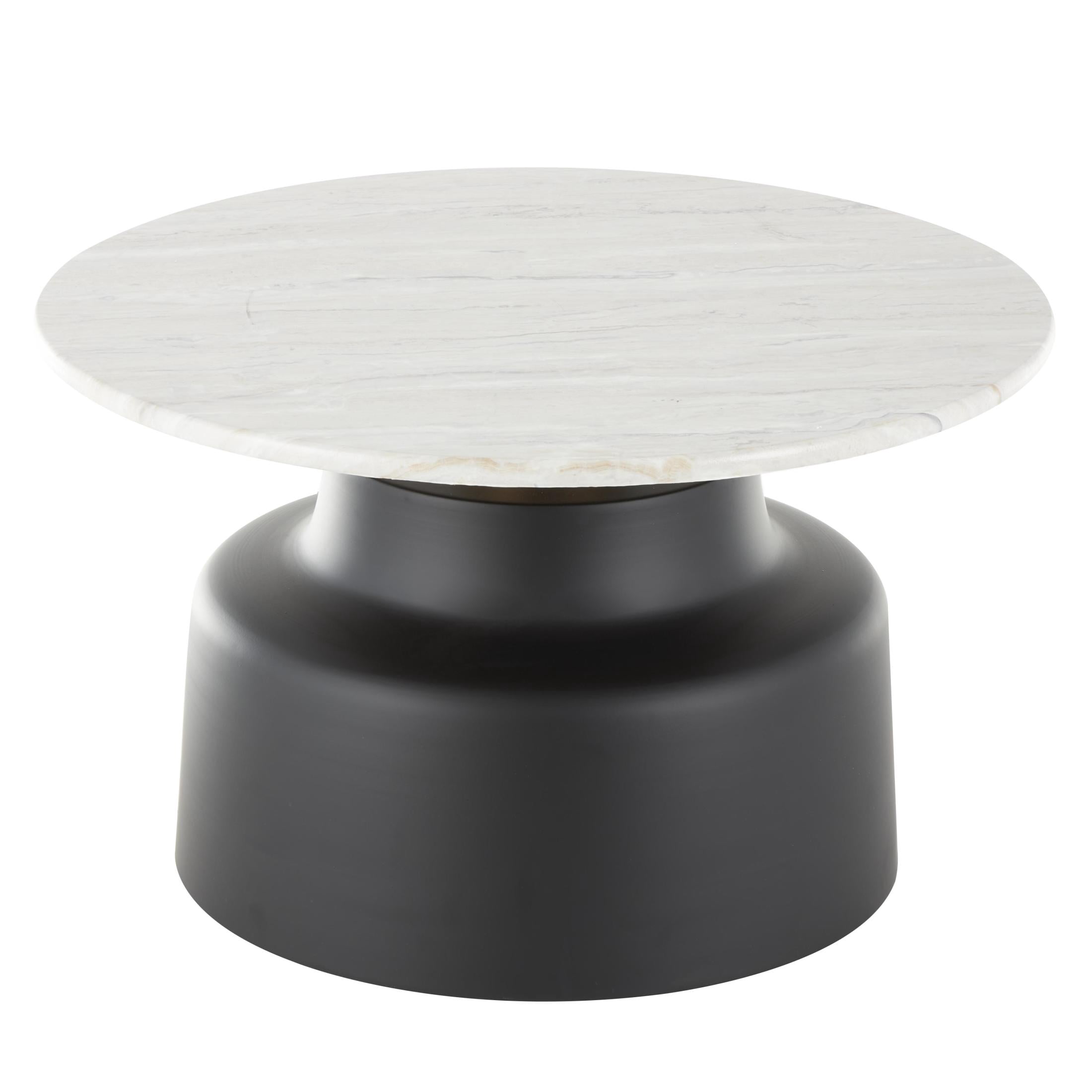 DecMode 29" x 17" Black Metal Pedestal Coffee Table with Faux White Marble Top, 1-Piece
