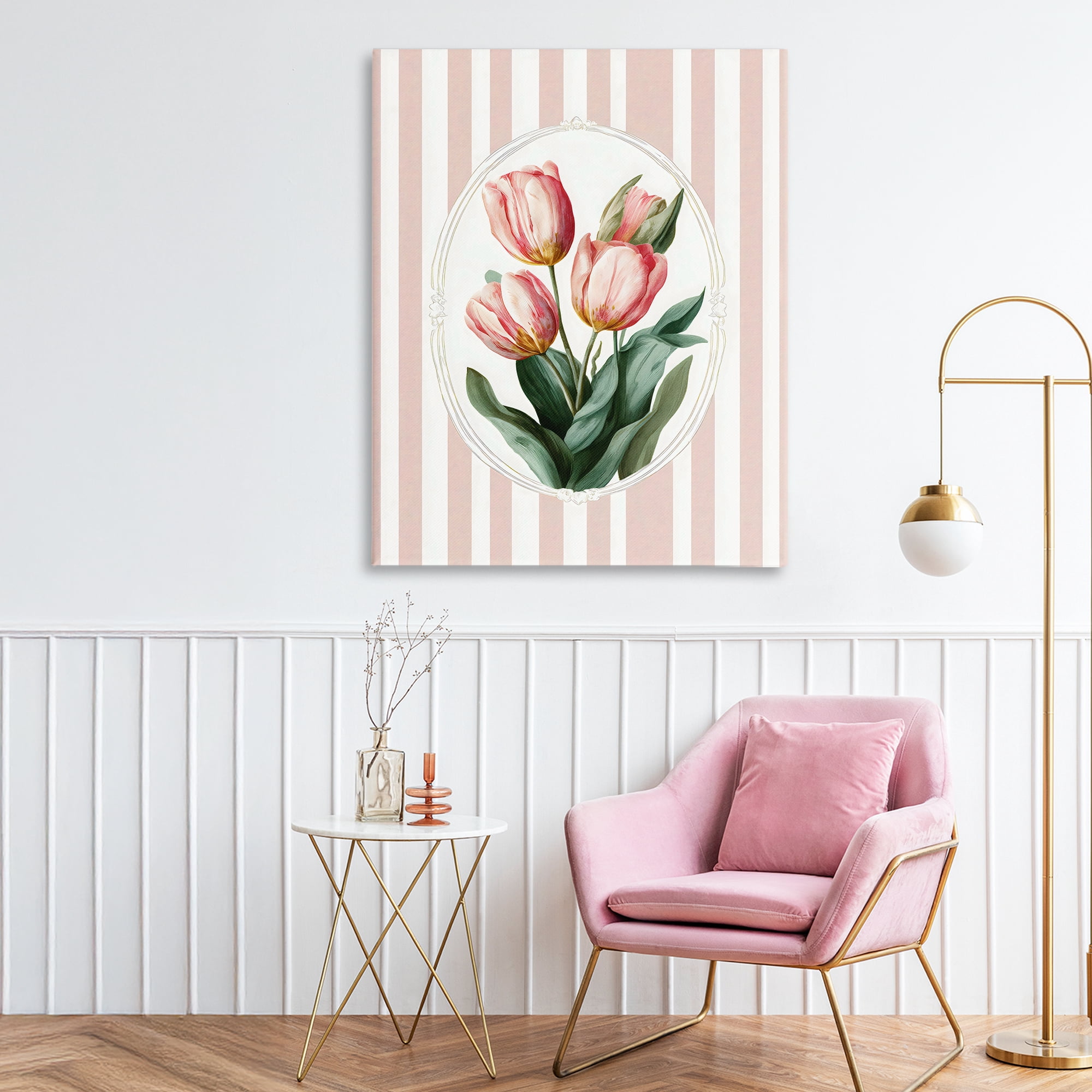 Stupell Industries Vintage Tulips on Stripes Canvas Wall Art, design by Ink Drop Loft