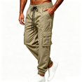 thumbnail image 5 of Cargo Sweatpants for Men with Cuffed Hem Drawstring Solid Color Pants Elastic Waist Comfortable Jogger Outdoor Pants, 5 of 7