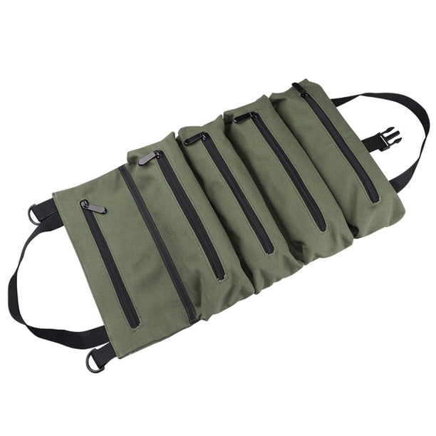 Bolsa de almacenamiento de lona enrollable Kenally con múltiples bolsillos Verde