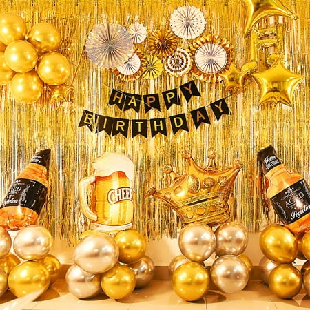 Birthday Party Decoration for Adult Happy Birthday Decorations Gold  Background Balloons Set Party Supplies With String Light Perfect for Men  and Women Birthday | Walmart Canada