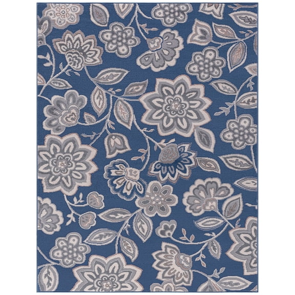 Madison Transitional 5' x 7' Navy and Cream Polypropylene Indoor Area Rug