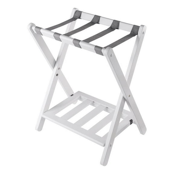 Pemberly Row Transitional Solid Wood Luggage Rack with Shelf in White Finish
