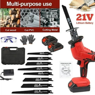 PRAXO 21V Cordless Reciprocating Saw,Electric Hand Saw Sawzall Cordless with 2 Rechargeable Battery & Fast Charger, 8 Saw Blades for Wood/Metal/PVC Pipe Cutting