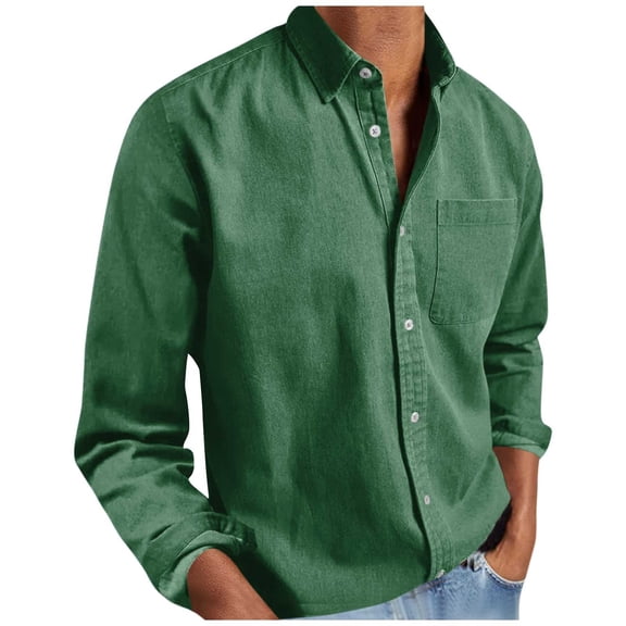 Fewfanhot Long Sleeve Shirts for Men Button Down Shacket Work Western Shirts Regular Fit Cowboy Casual Blouse