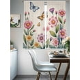 thumbnail image 4 of Pink Flowers Sheer Curtains 72 Inch Length 2 Panels Set Window Treatments, Spring Floral Butterfly Leaves Plants Retro Beige Rod Pocket Semi Curtains for Living Room/Bedroom/Kitchen, 104"W x 72"L, 4 of 7