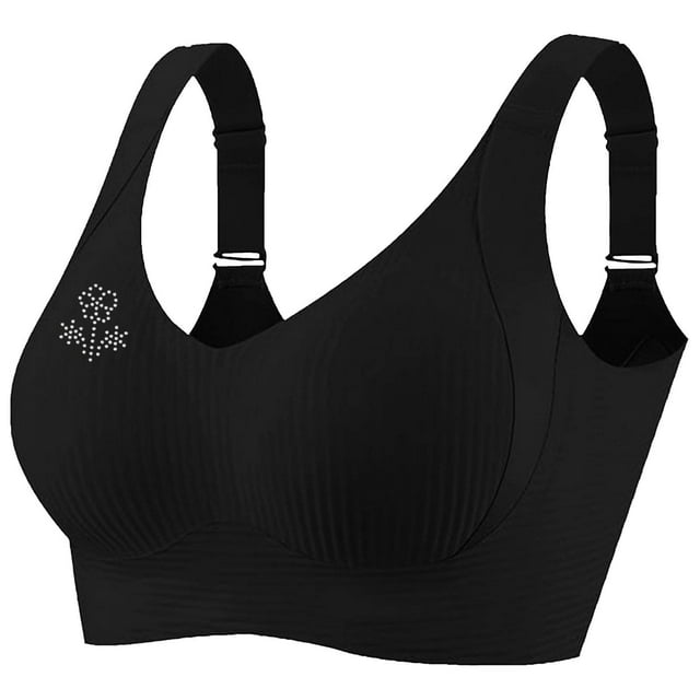 Women's Adjustable Ribbed Bra - Wireless Seamless Bralette | Lightweight Full Coverage with Wide Straps for Large Bust Support