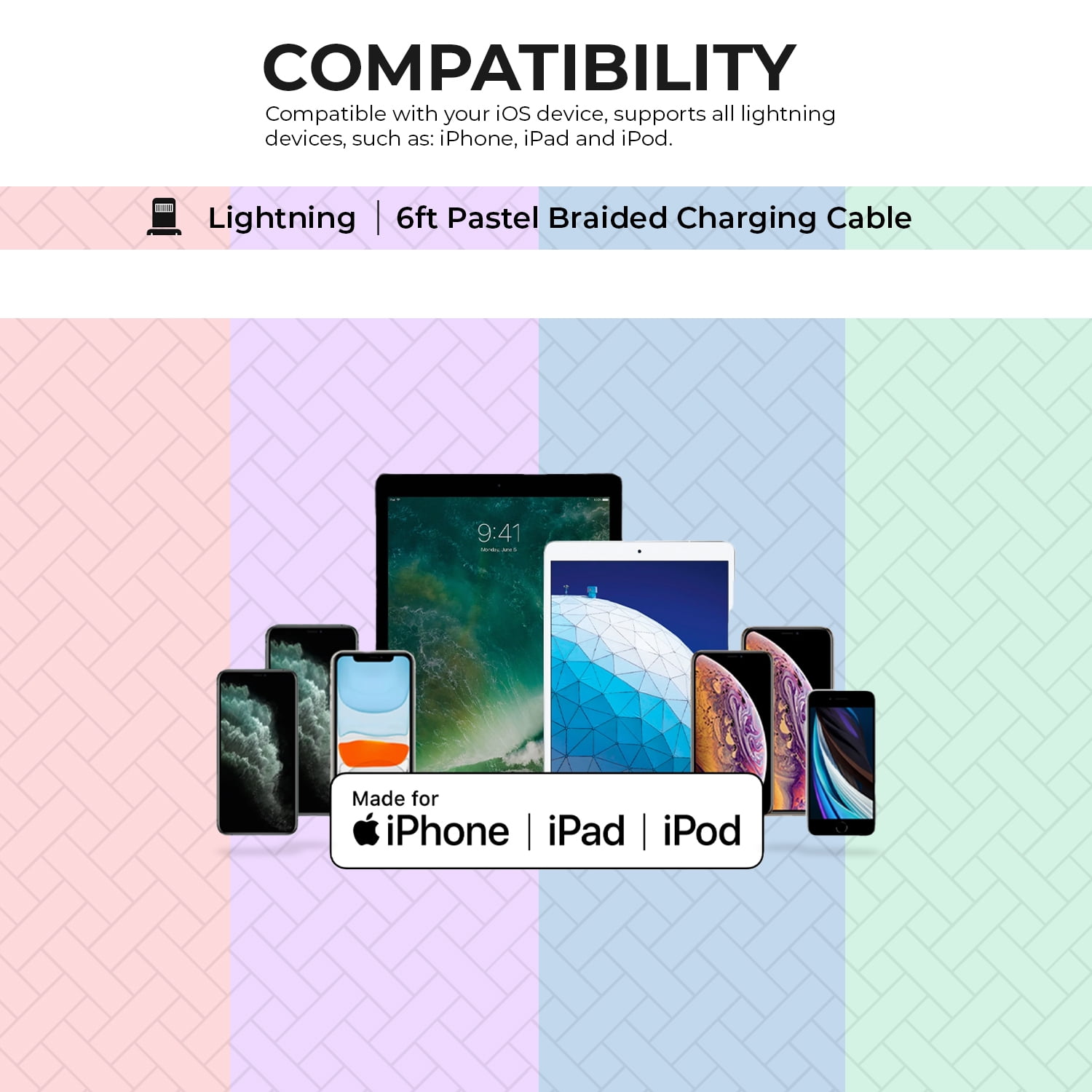 Liquipel Powertek Pastel Braided USB-A to Lightning - Light Pink